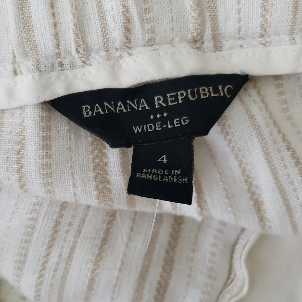 Banana Republic Outlet Linen Wide Leg Pants Beige Striped‎ Size 4 NWT Belted